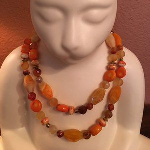 Orange Agate and Coral Multi-Bead Necklace